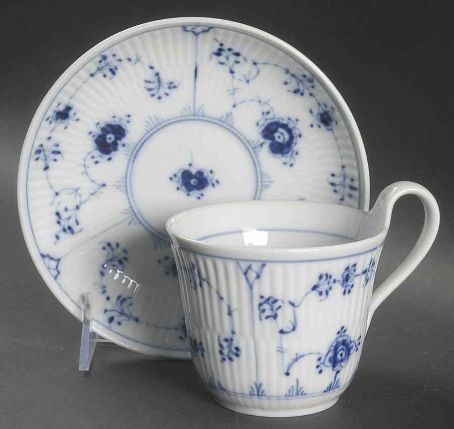 Blue Fluted Plain (No Trim) Flat Cup & Saucer Set by Royal Copenhagen-1