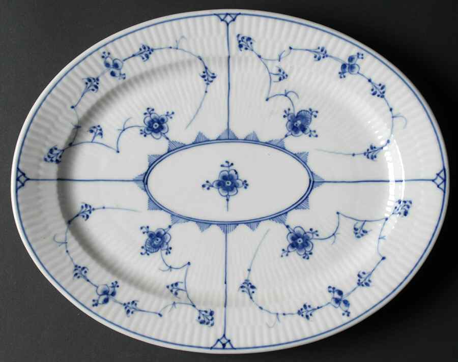 Blue Fluted Plain (No Trim) 12" Oval Serving Platter by Royal Copenhagen-1
