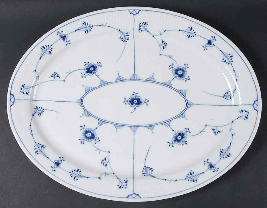 Blue Fluted Plain (No Trim) 17" Oval Serving Platter by Royal Copenhagen-1