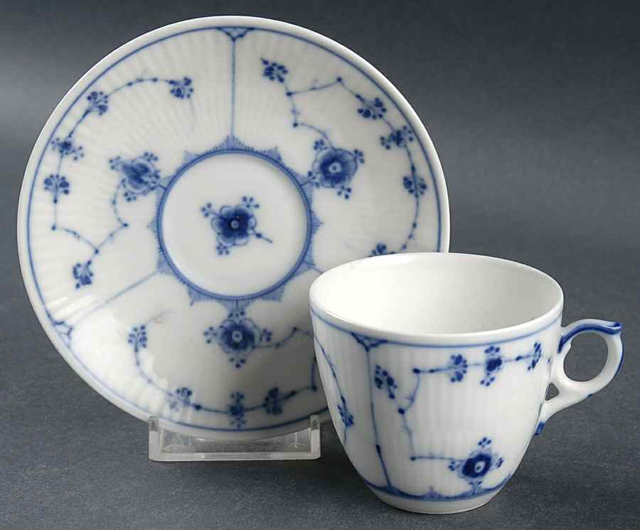 Blue Fluted Plain (No Trim) Flat Cup & Saucer Set by Royal Copenhagen-1