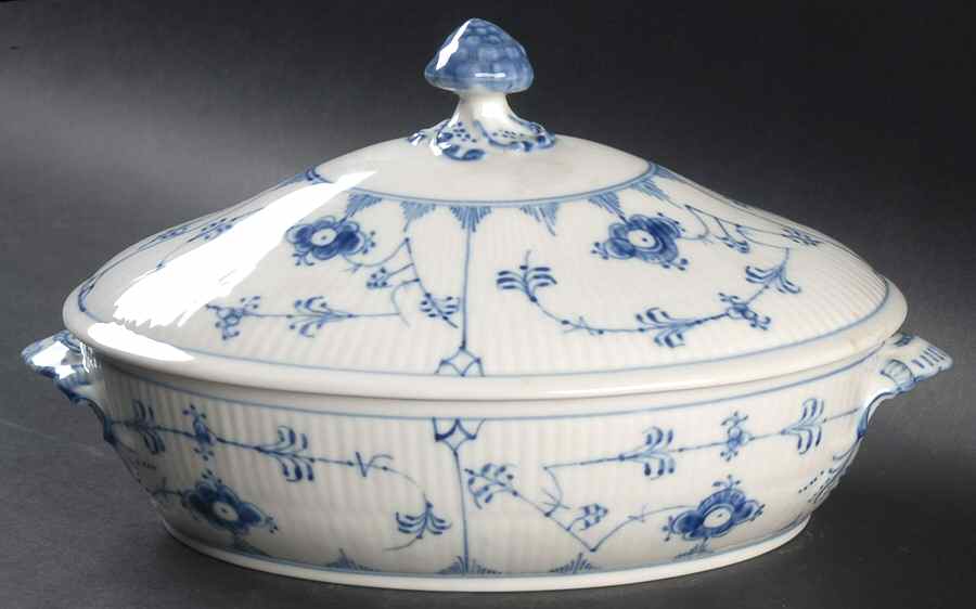 Blue Fluted Plain (No Trim) Oval Covered Vegetable by Royal Copenhagen-1