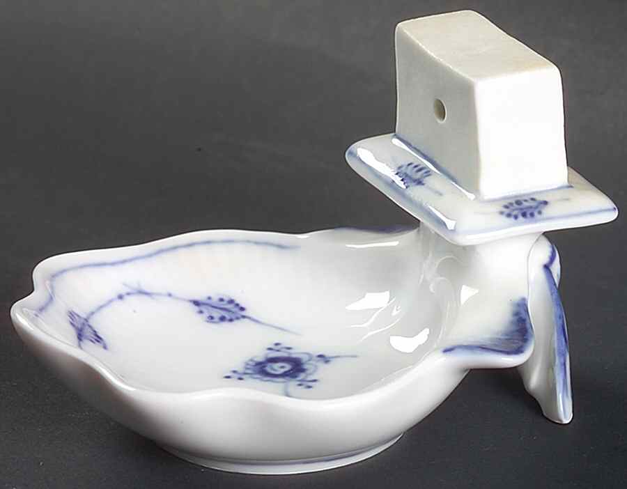 Blue Fluted Plain (No Trim) Ashtray W/Attached Match Holder & Strike by Royal Copenhagen-1