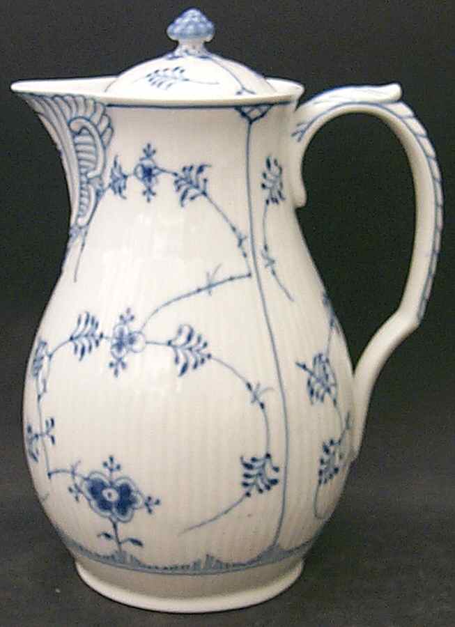 Blue Fluted Plain (No Trim) Chocolate Pot & Lid by Royal Copenhagen-1