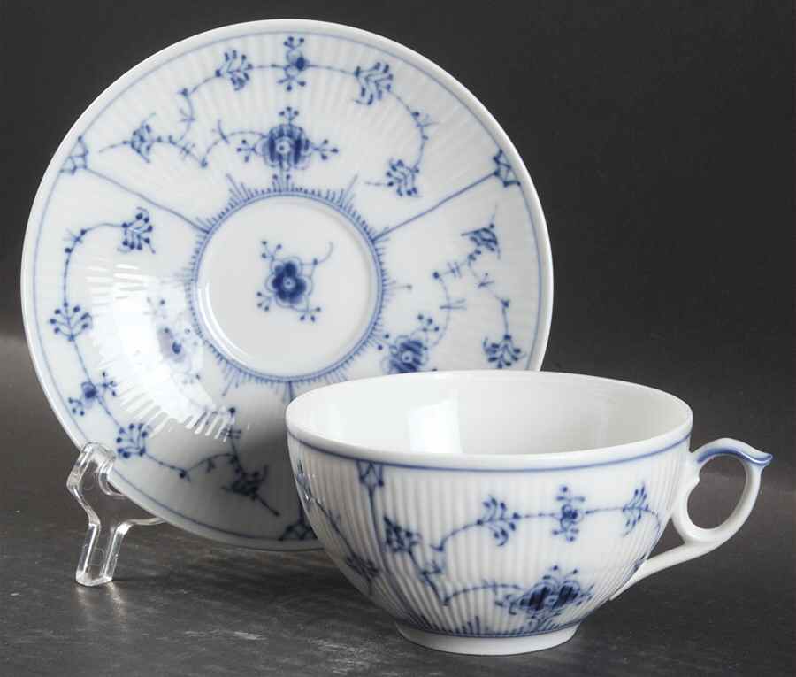 Blue Fluted Plain (No Trim) Breakfast Cup & Saucer Set by Royal Copenhagen-1