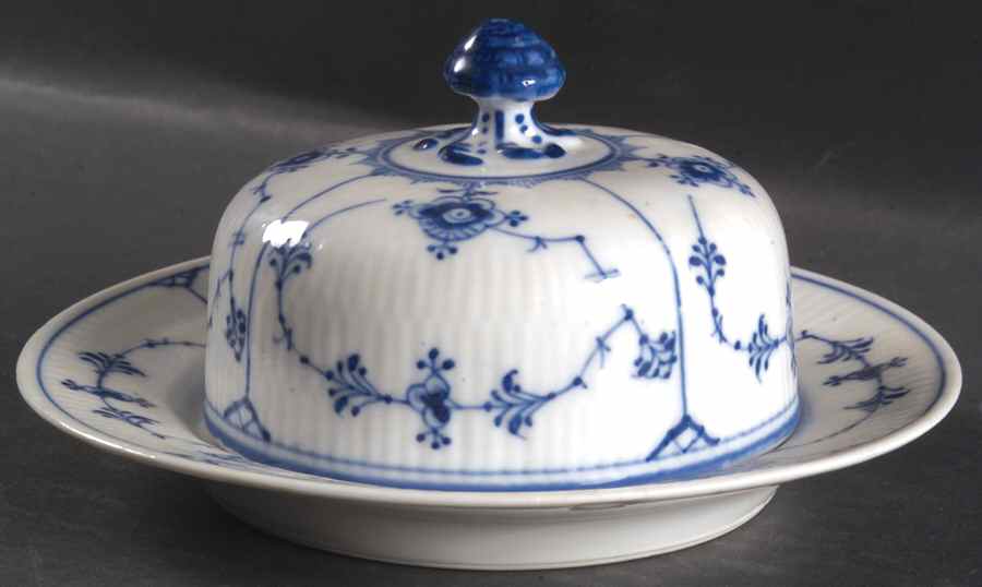 Blue Fluted Plain (No Trim) Round Covered Butter by Royal Copenhagen-1