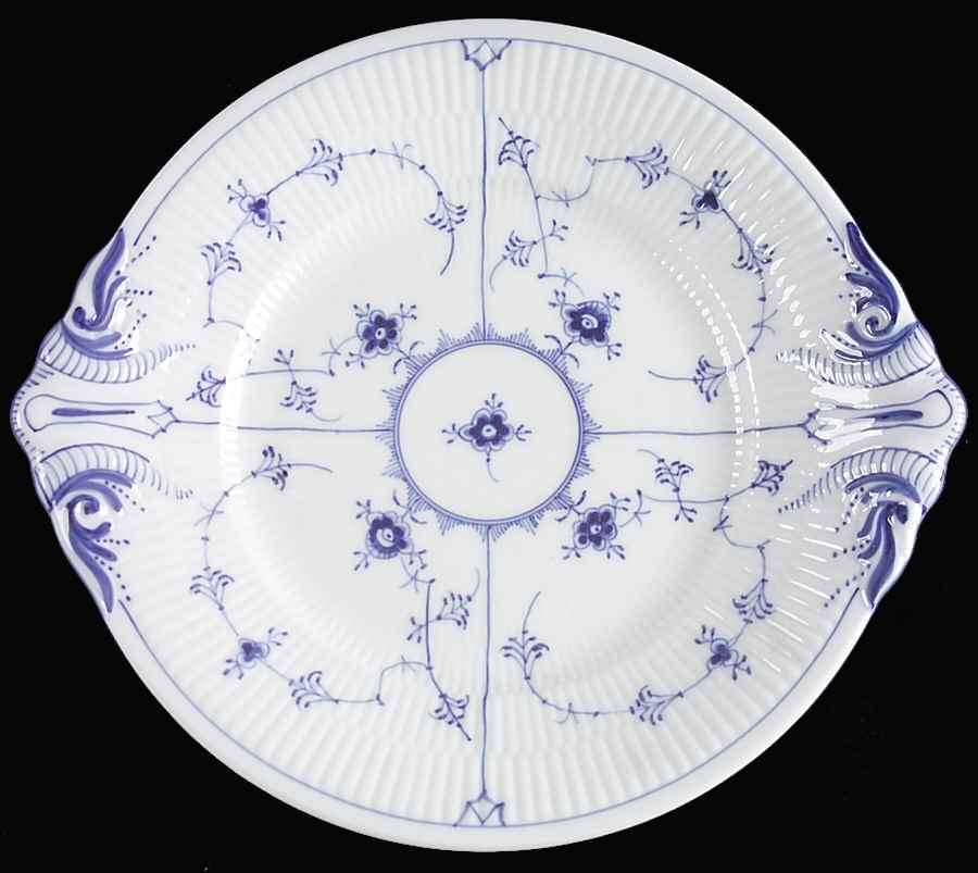 Blue Fluted Plain (No Trim) Handled Cake Plate by Royal Copenhagen-1