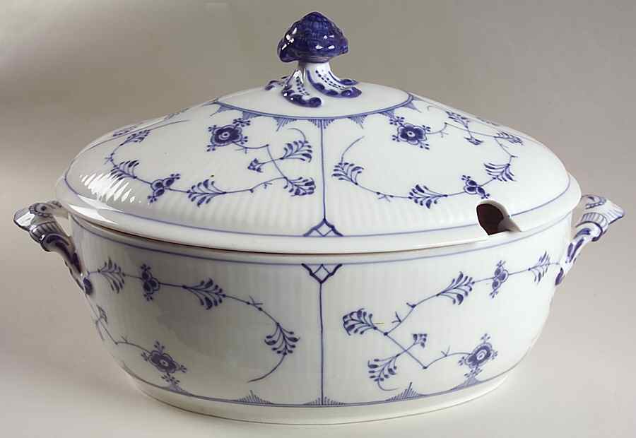 Blue Fluted Plain (No Trim) Oval Tureen & Lid by Royal Copenhagen-1