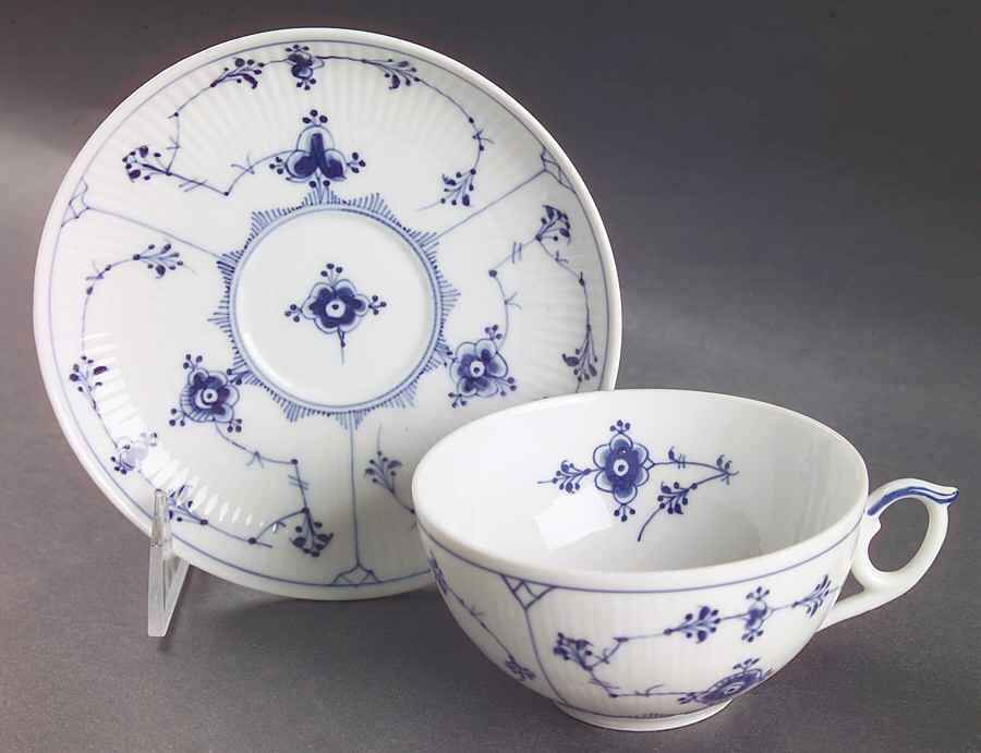 Blue Fluted Plain (No Trim) Flat Cup & Saucer Set by Royal Copenhagen-1