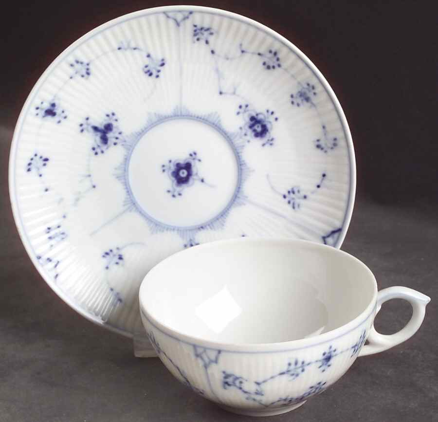 Blue Fluted Plain (No Trim) Flat Cup & Saucer Set by Royal Copenhagen-1