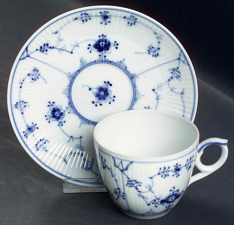 Blue Fluted Plain (No Trim) Flat Demitasse Cup & Saucer Set by Royal Copenhagen-1