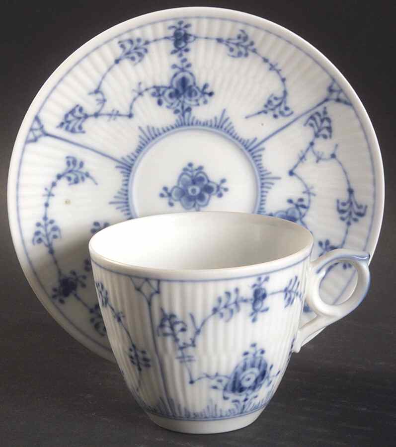 Blue Fluted Plain (No Trim) Flat Cup & Saucer Set by Royal Copenhagen-1