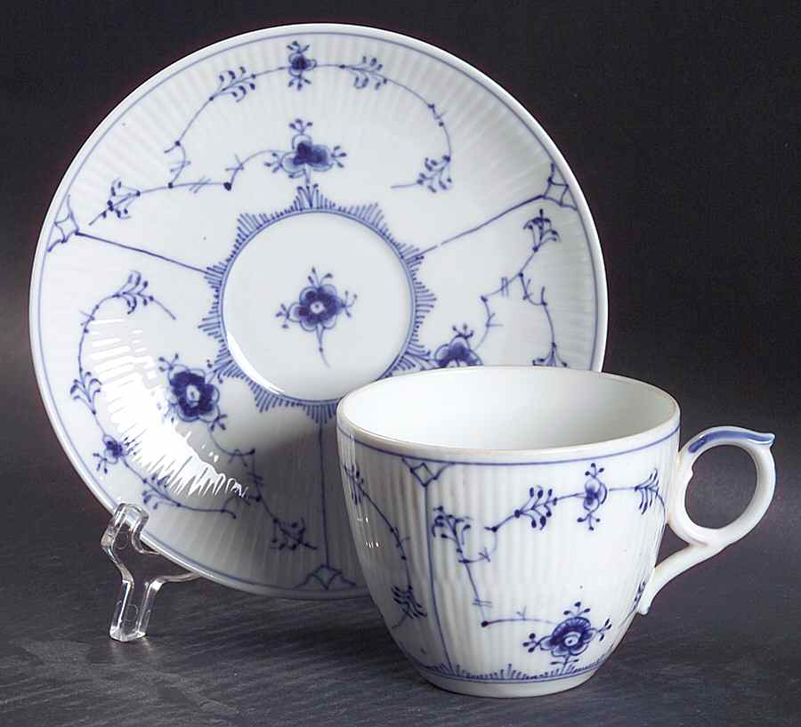 Blue Fluted Plain (No Trim) Oversized Cup & Saucer Set by Royal Copenhagen-1