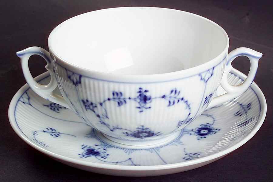 Blue Fluted Plain (No Trim) Flat Cream Soup & Saucer Set by Royal Copenhagen-1