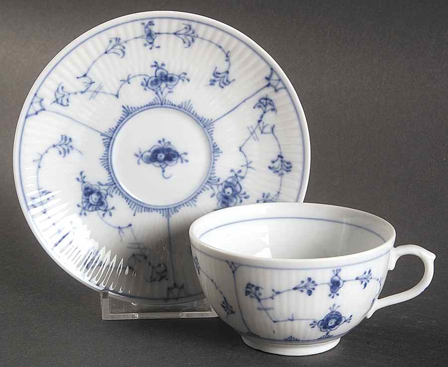 Blue Fluted Plain (No Trim) Flat Cup & Saucer Set by Royal Copenhagen-1