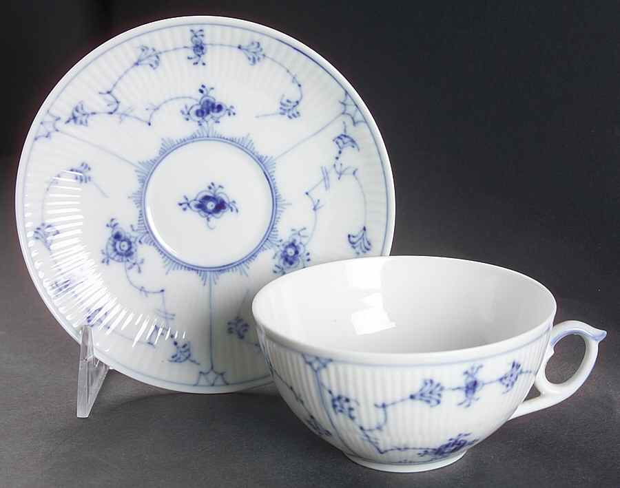 Blue Fluted Plain (No Trim) Flat Cup & Saucer Set by Royal Copenhagen-1
