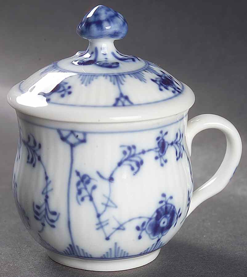Blue Fluted Plain (No Trim) Custard Cup and Lid Set by Royal Copenhagen-1