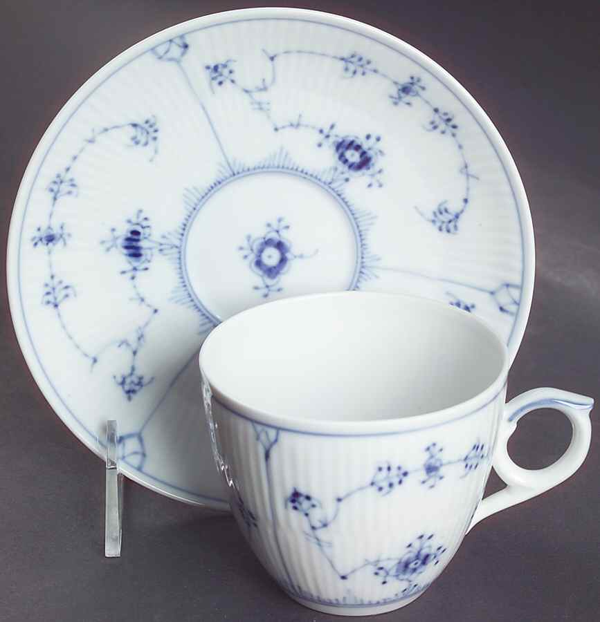 Blue Fluted Plain (No Trim) Flat Cup & Saucer Set by Royal Copenhagen-1