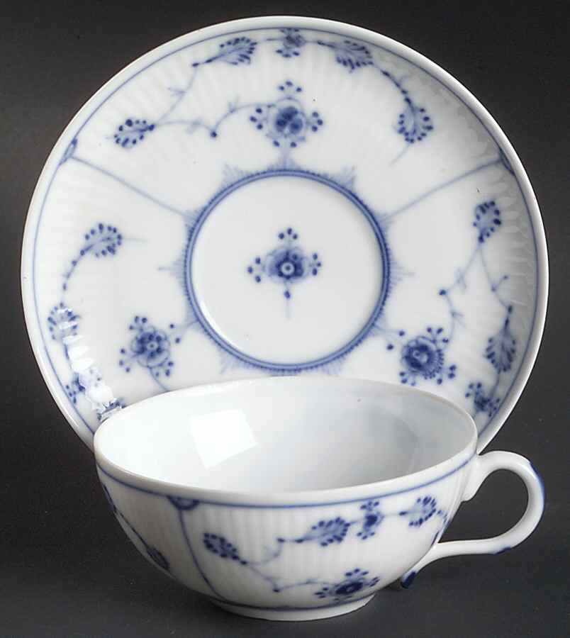 Blue Fluted Plain (No Trim) Flat Demitasse Cup & Saucer Set by Royal Copenhagen-1