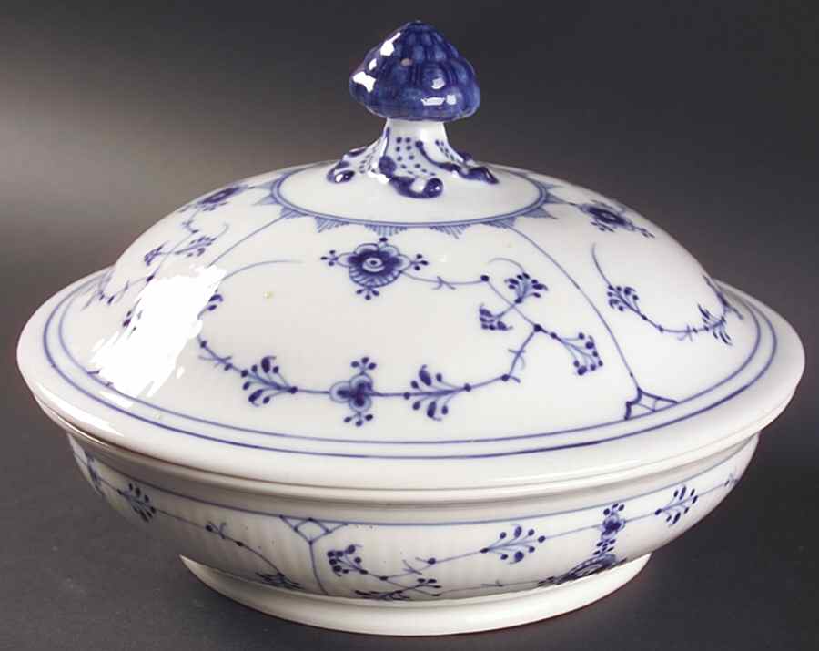 Blue Fluted Plain (No Trim) Round Covered Vegetable by Royal Copenhagen-1