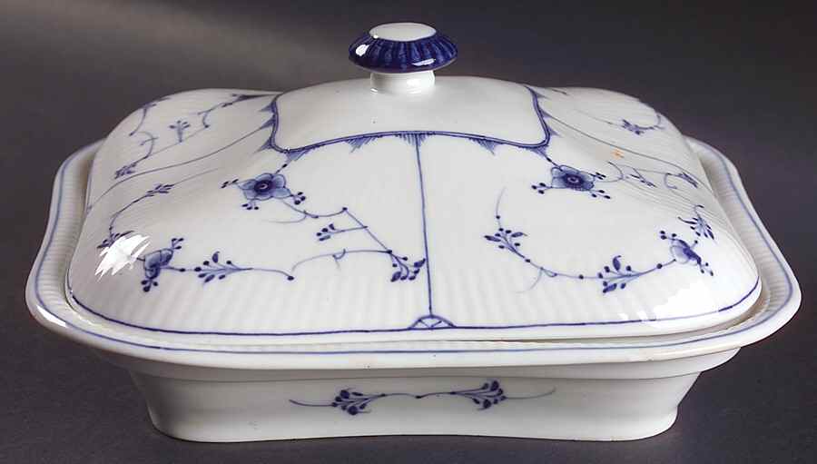 Blue Fluted Plain (No Trim) Rectangular Covered Vegetable by Royal Copenhagen-1
