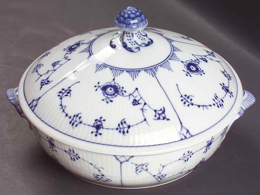 Blue Fluted Plain (No Trim) Round Covered Vegetable by Royal Copenhagen-1