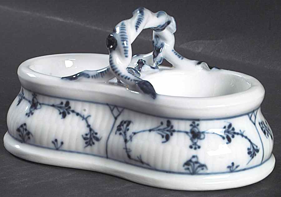 Blue Fluted Plain (No Trim) Divided Sauce Dip with Center Handle by Royal Copenhagen-1