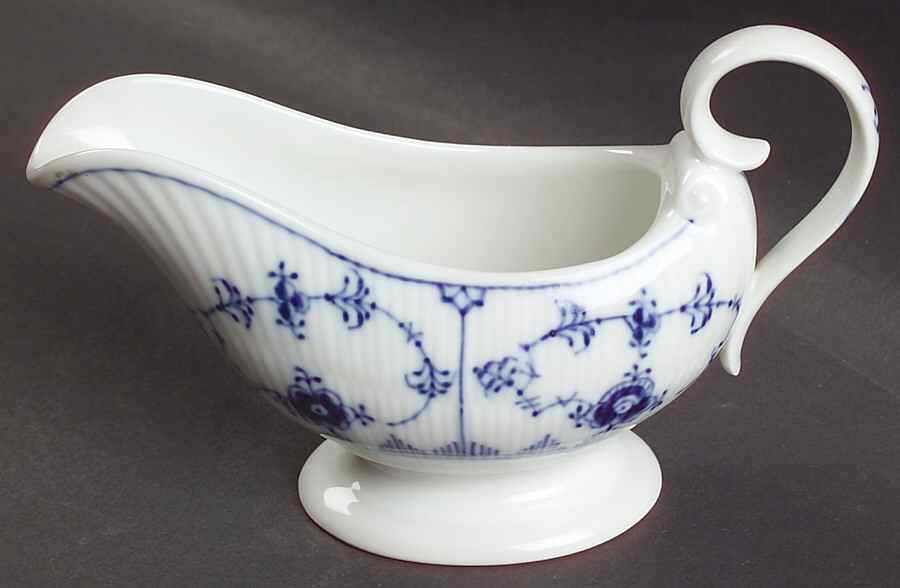 Blue Fluted Plain (No Trim) Open Sauce Boat by Royal Copenhagen-1