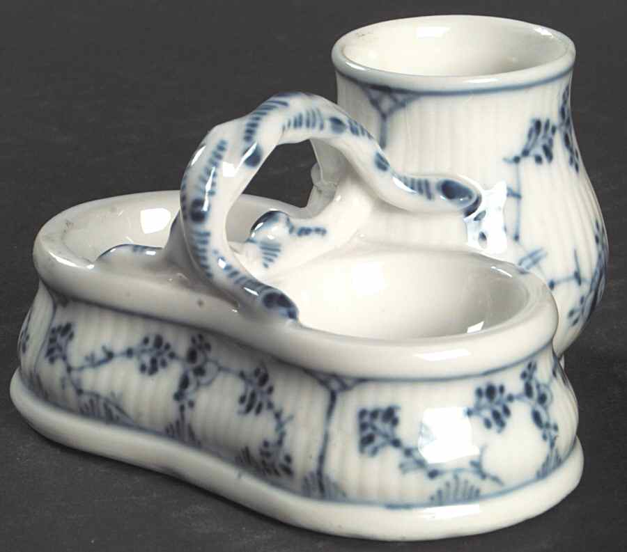 Blue Fluted Plain (No Trim) Divided Sauce Dip with Attached Mustard by Royal Copenhagen-1