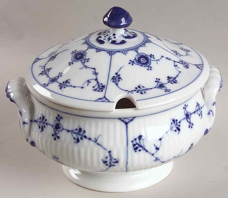 Blue Fluted Plain (No Trim) Sauce Boat & Lid by Royal Copenhagen-1