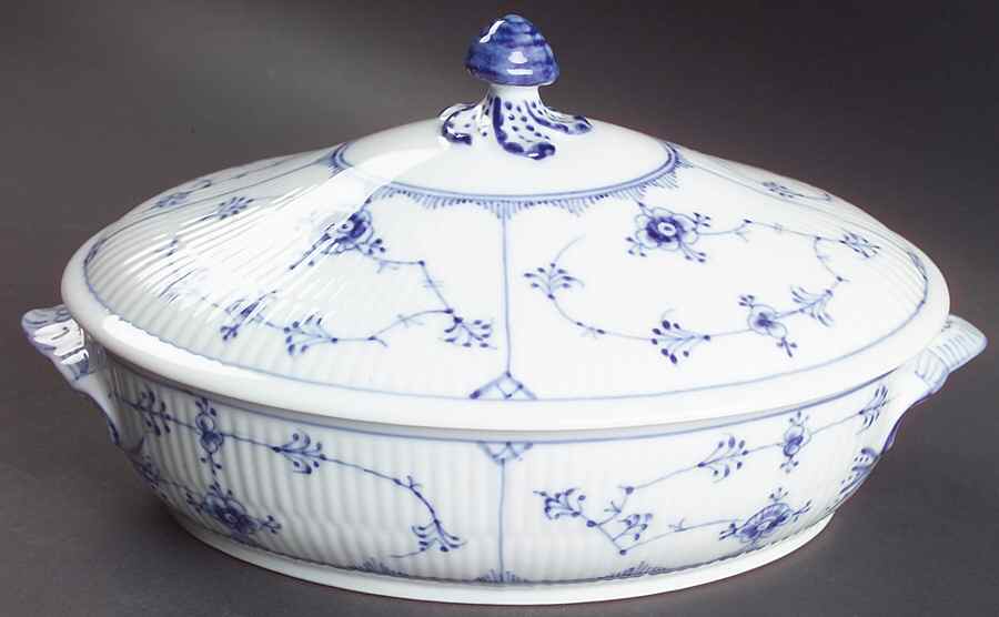 Blue Fluted Plain (No Trim) Oval Covered Vegetable by Royal Copenhagen-1