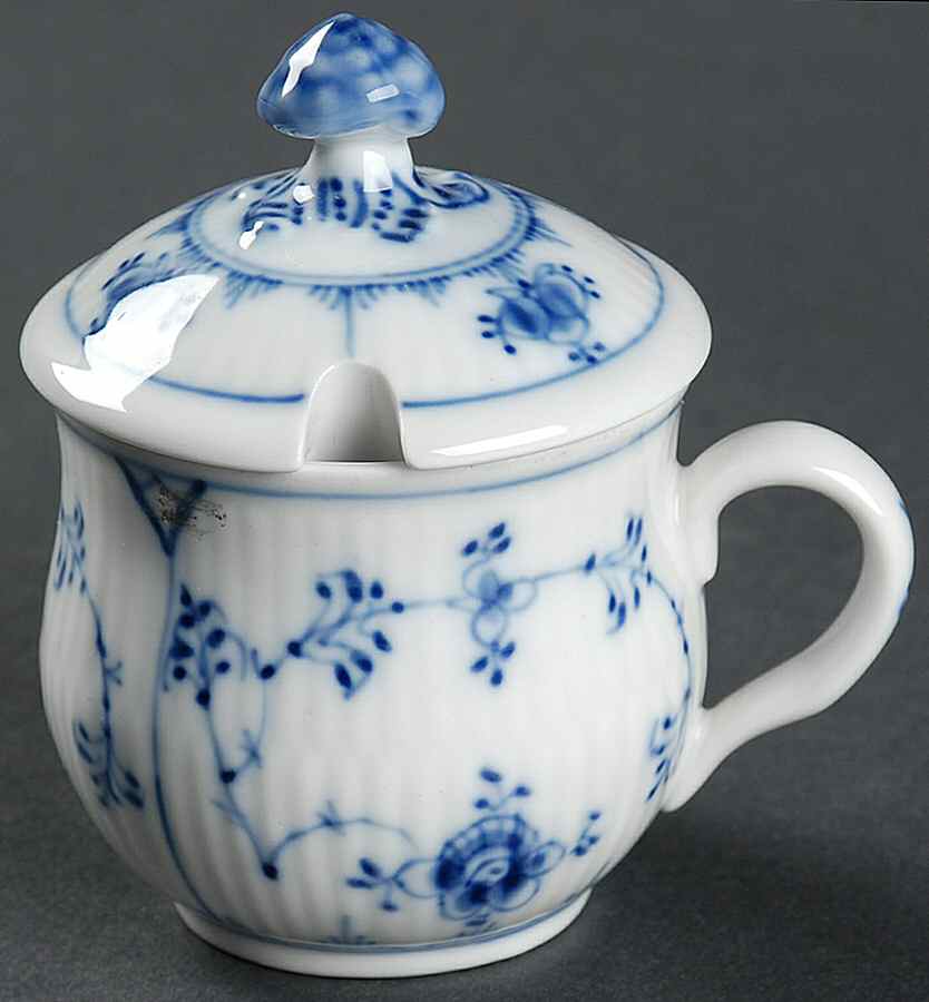 Blue Fluted Plain (No Trim) Mustard Jar & Lid by Royal Copenhagen-1