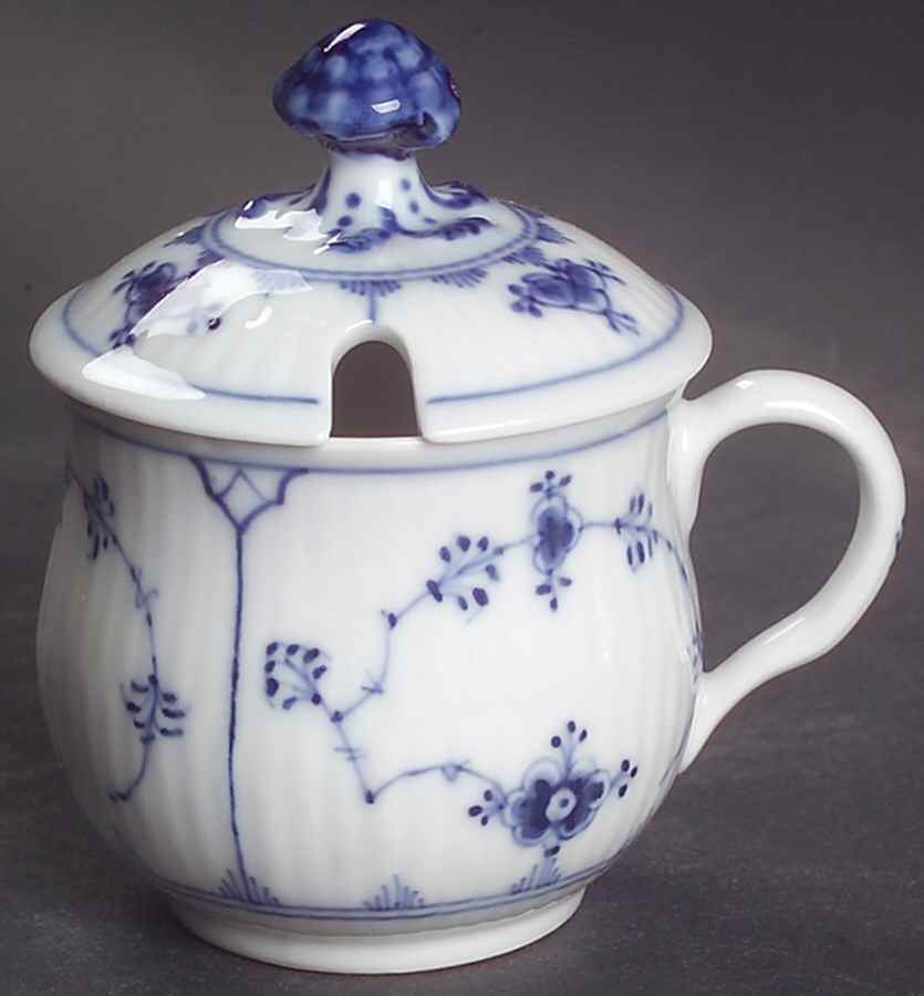 Blue Fluted Plain (No Trim) Mustard Jar & Lid by Royal Copenhagen-1