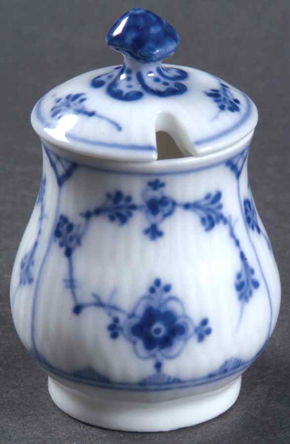 Blue Fluted Plain (No Trim) Mustard Jar & Lid by Royal Copenhagen-1
