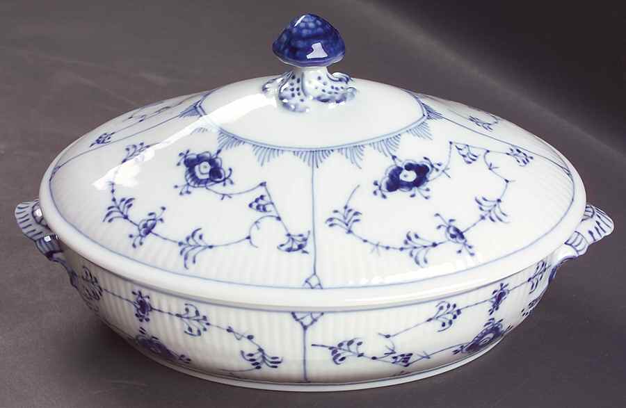 Blue Fluted Plain (No Trim) Oval Covered Vegetable by Royal Copenhagen-1