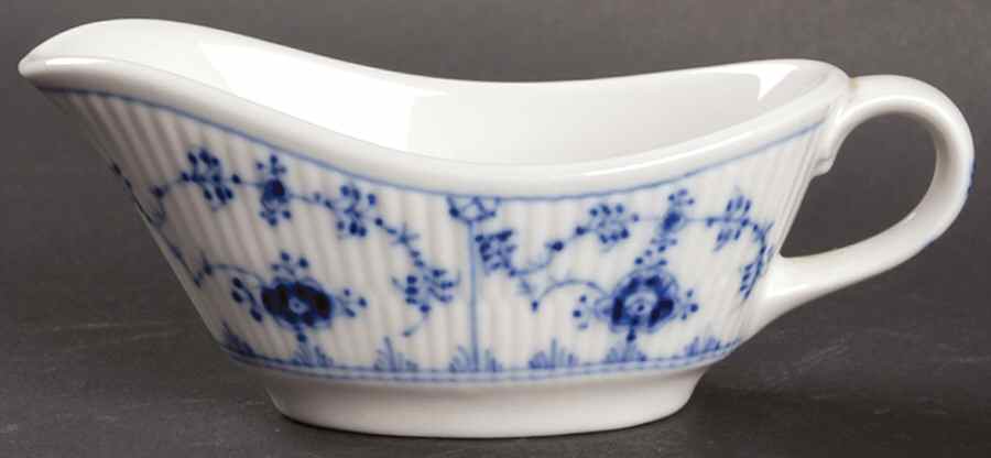 Blue Fluted Plain (No Trim) Individual Gravy Boat by Royal Copenhagen-1