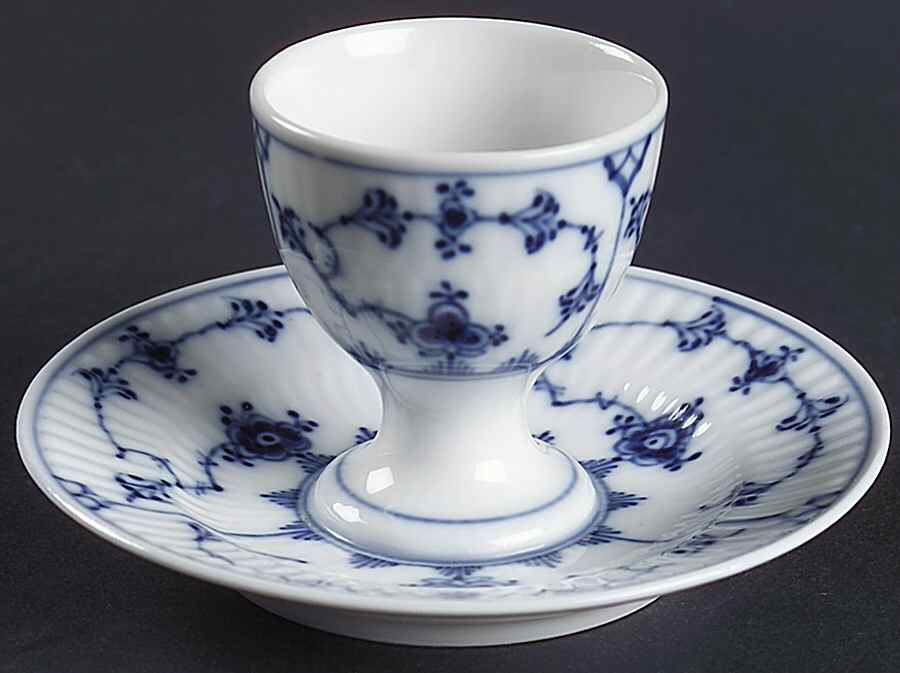 Blue Fluted Plain (No Trim) Egg Cup with Attached Underplate by Royal Copenhagen-1