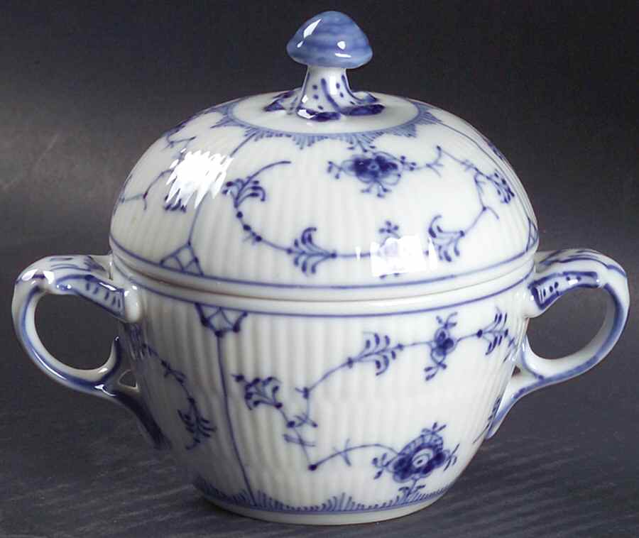 Blue Fluted Plain (No Trim) Sugar Bowl & Lid by Royal Copenhagen-1