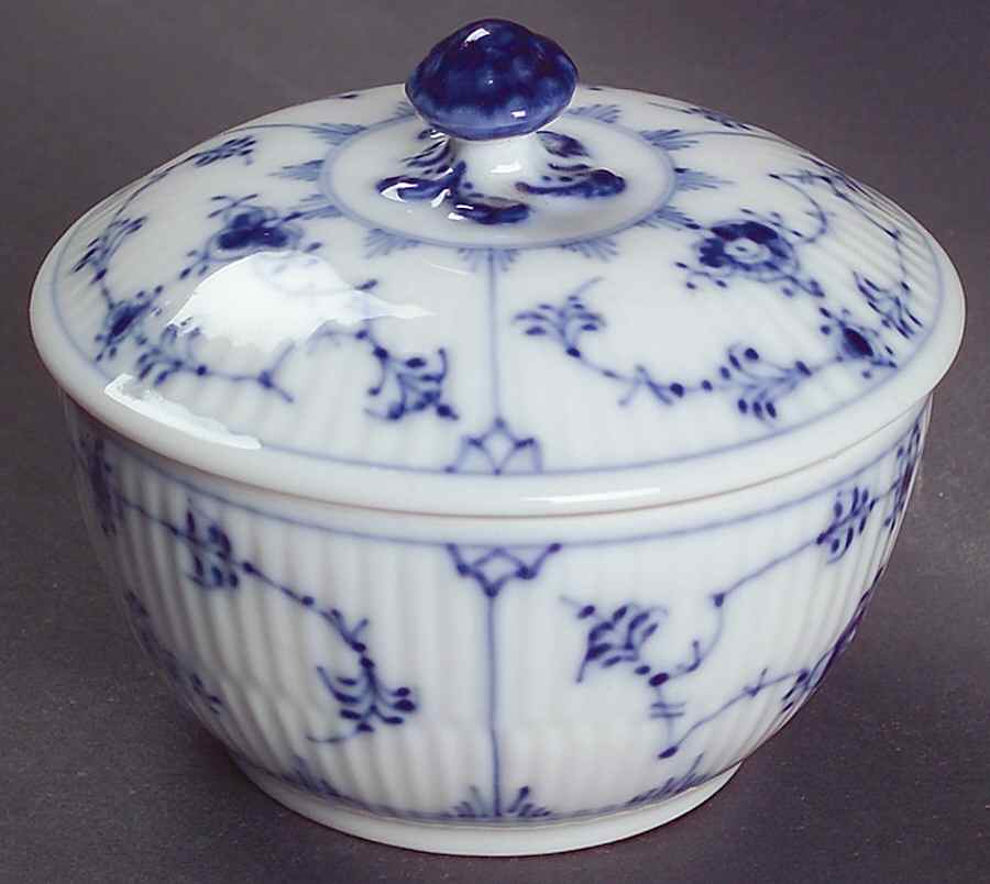 Blue Fluted Plain (No Trim) Sugar Bowl & Lid by Royal Copenhagen-1