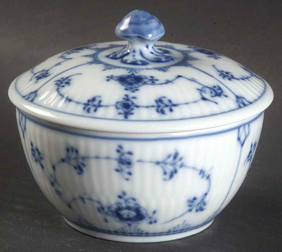 Blue Fluted Plain (No Trim) Sugar Bowl & Lid by Royal Copenhagen-1