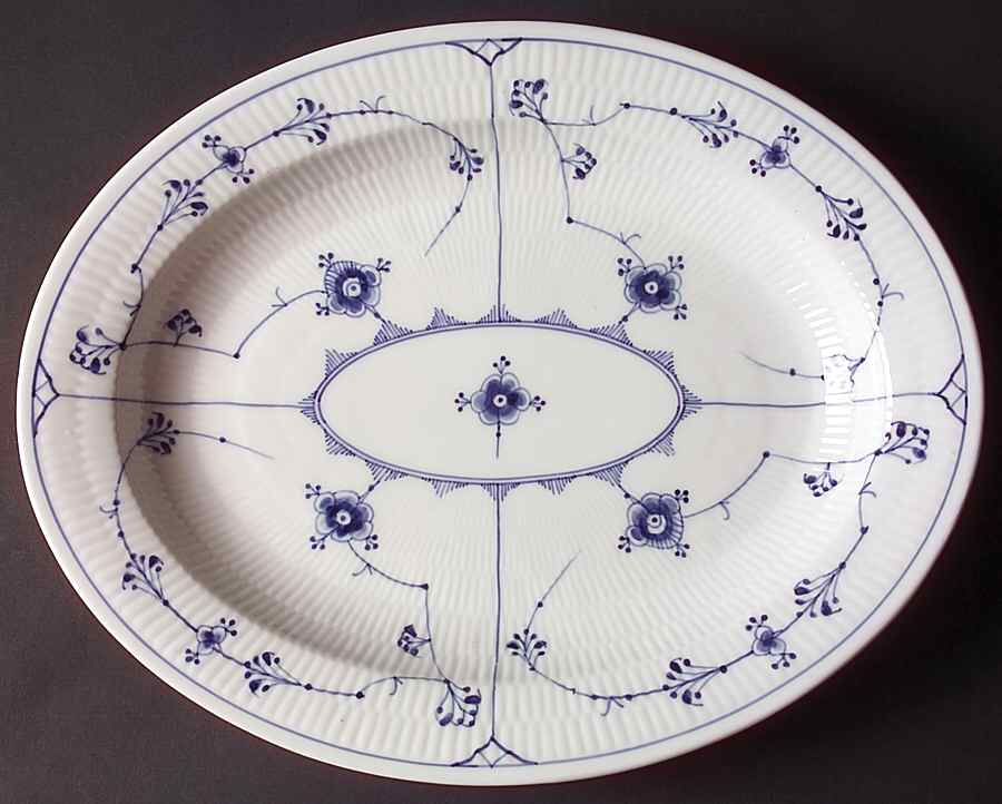 Blue Fluted Plain (No Trim) 14" Oval Serving Platter by Royal Copenhagen-1