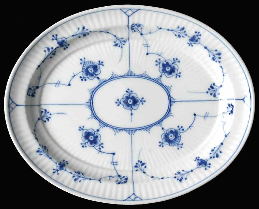 Blue Fluted Plain (No Trim) Oval Pickle Dish by Royal Copenhagen-1