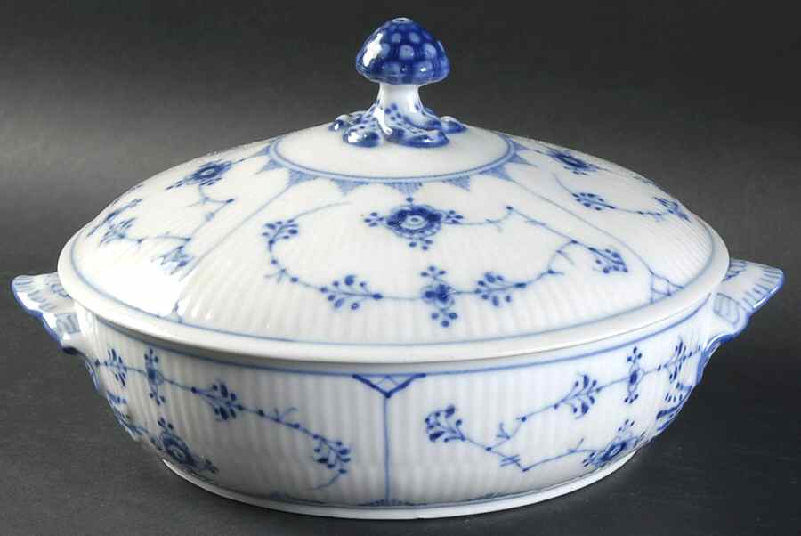 Blue Fluted Plain (No Trim) Round Covered Vegetable by Royal Copenhagen-1
