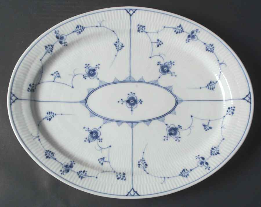 Blue Fluted Plain (No Trim) 16" Oval Serving Platter by Royal Copenhagen-1