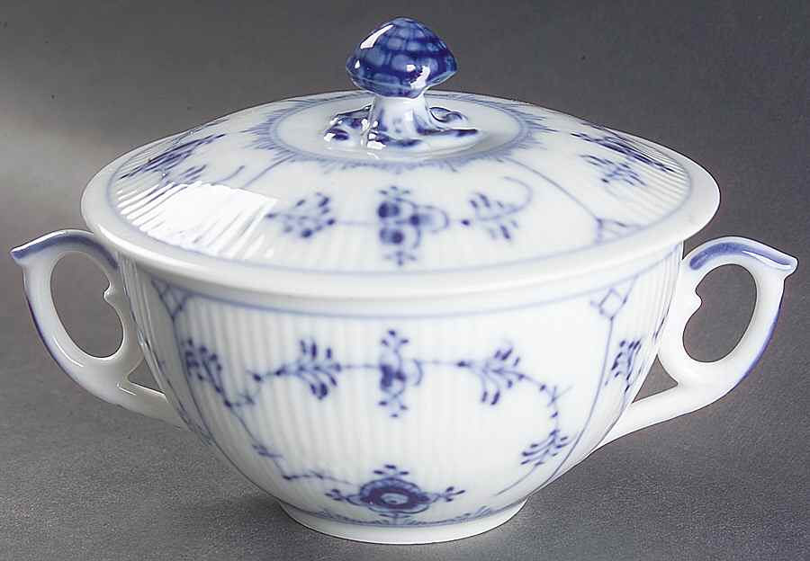Blue Fluted Plain (No Trim) Cream Soup Bowl & Lid Set by Royal Copenhagen-1