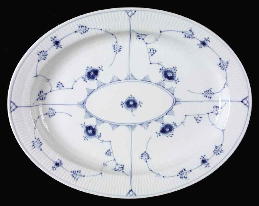 Blue Fluted Plain (No Trim) 16" Oval Serving Platter by Royal Copenhagen-1