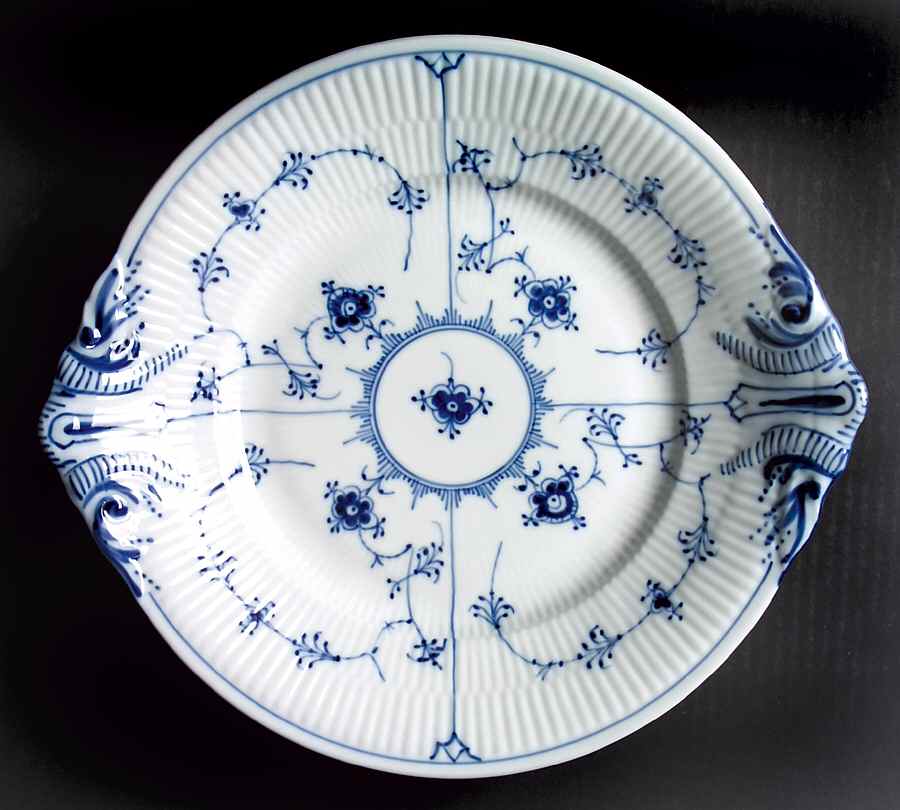 Blue Fluted Plain (No Trim) Handled Cake Plate by Royal Copenhagen-1