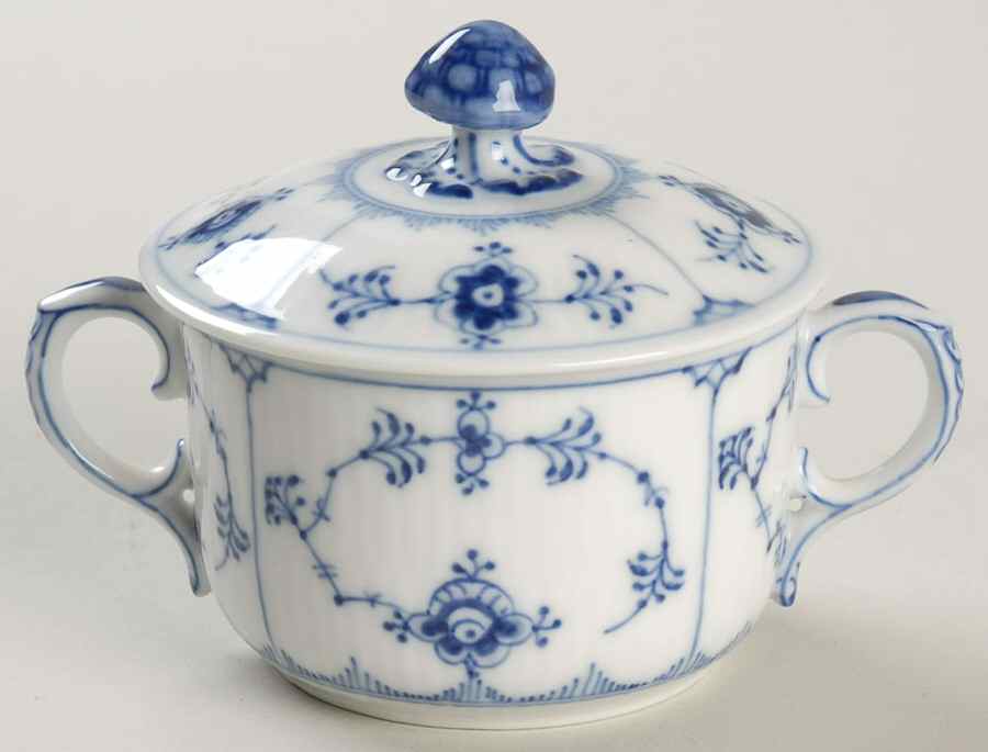 Blue Fluted Plain (No Trim) Bouillon Soup W/Lid by Royal Copenhagen-1