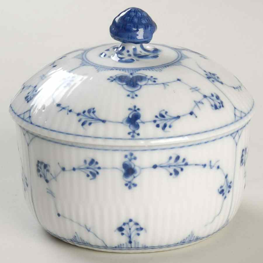 Blue Fluted Plain (No Trim) Sugar Bowl & Lid by Royal Copenhagen-1