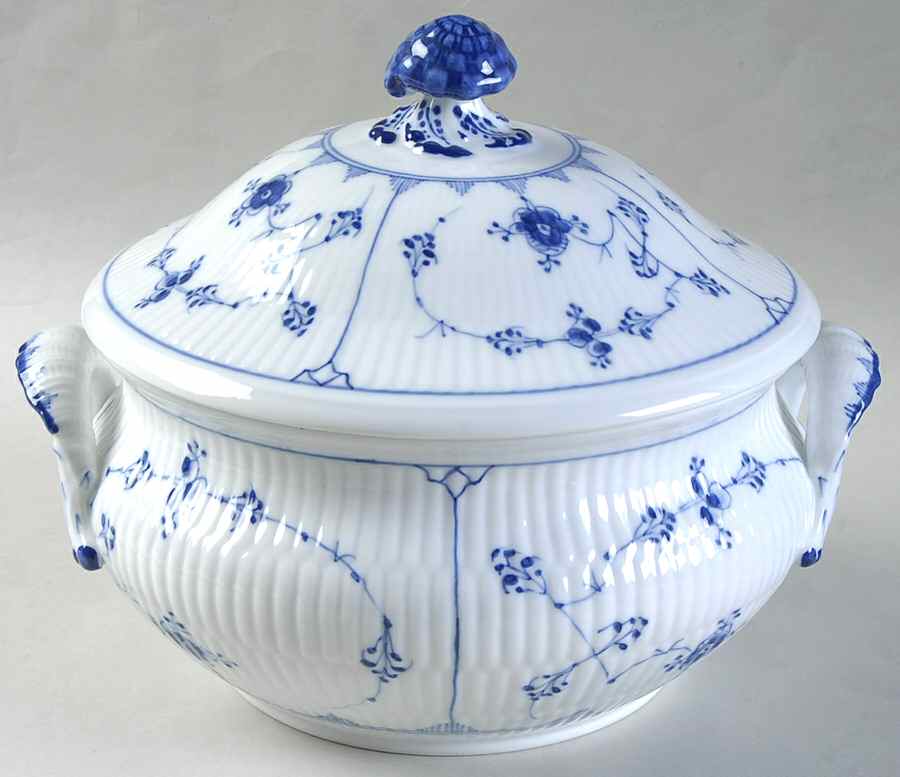 Blue Fluted Plain (No Trim) Round Covered Vegetable by Royal Copenhagen-1