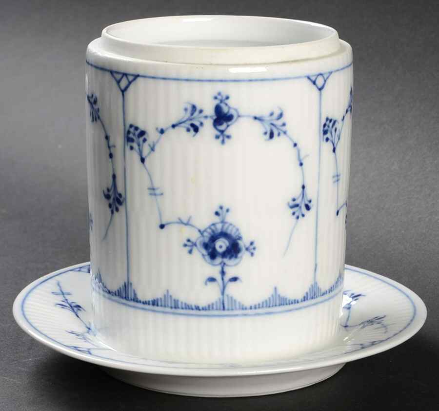 Blue Fluted Plain (No Trim) Preserve Holder w/Attached Underplate No Lid by Royal Copenhagen-1
